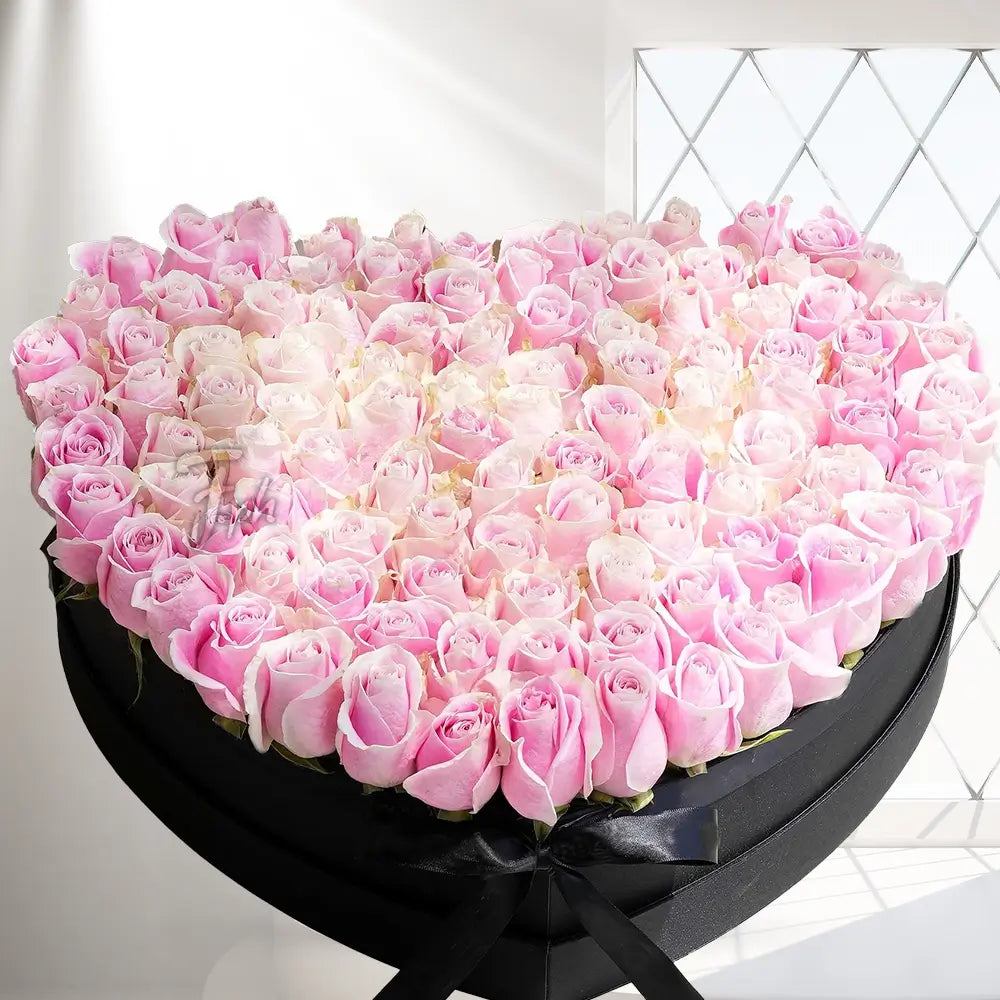 Pink Roses In Heart Box